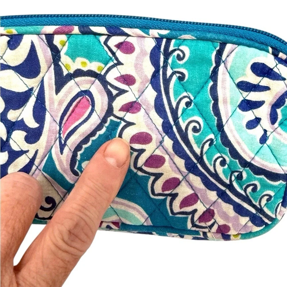 Vera Bradley Teal and Pink Paisley Wristlet with Interior Slip Pocket GUC
